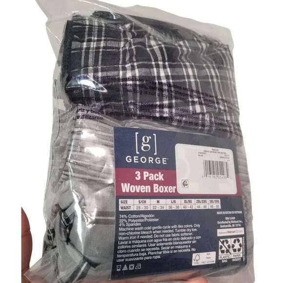 George Men's Woven Paid Boxer Shorts Tag Free Size Medium (32-34) 3-in Pack New - Picture 11 of 12